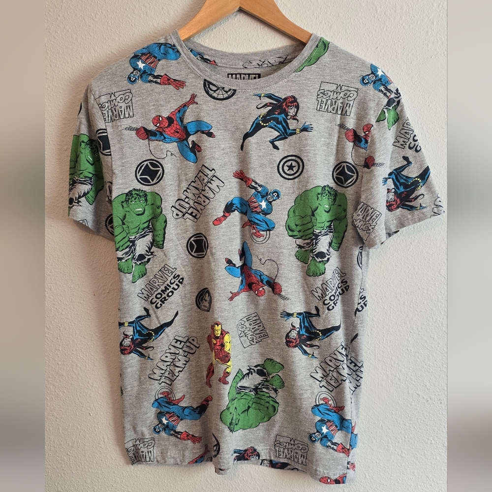 Marvel Heroes Gray T-Shirt with Colorful Graphics
